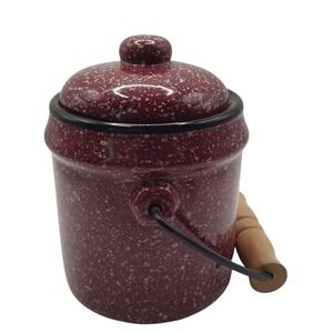 WMG‎ Farmhouse Kitchen Canister Red Speckle Wood Handle Rubber Seal Lid Ceramic